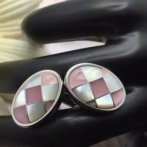 Pink and white mother of pearl cuff links